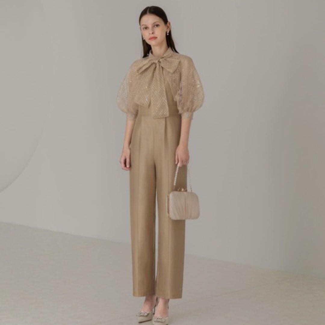 ドットスパンコールリボンボレロオールインワンパンツドレス Leja