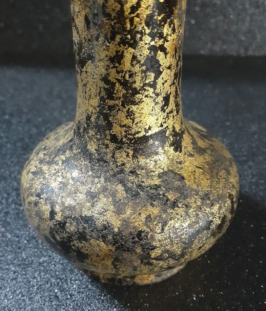 時代物　古銅　唐金　銅製　渡金　漆書き　筑前守銘　花押付き　花入れ