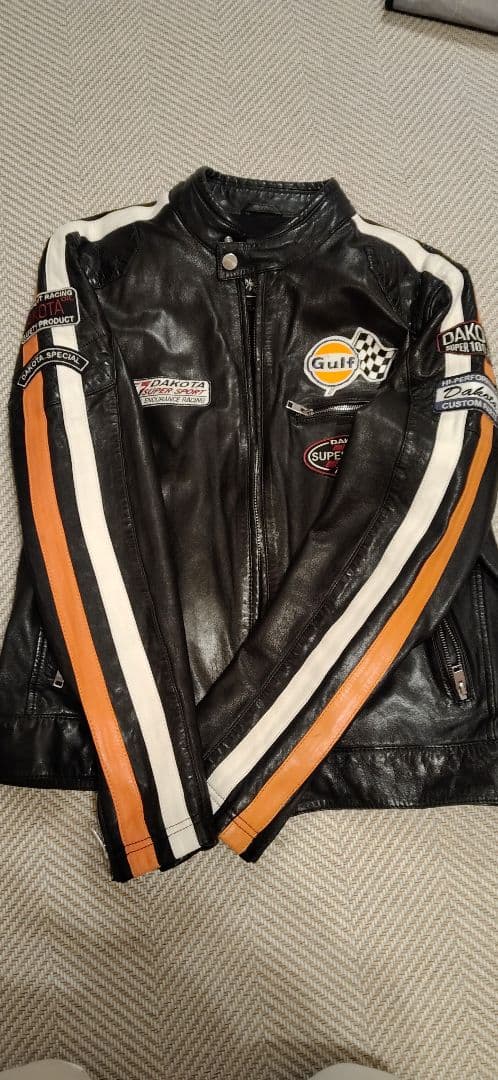 DAKOTA×GULF ブラック ストライプレザージャケット