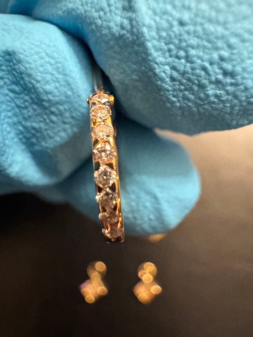 ジ*ー様 18 YG 2WAY D級ダイヤ0.2✖️2 ピアス 刻印あり 最終値