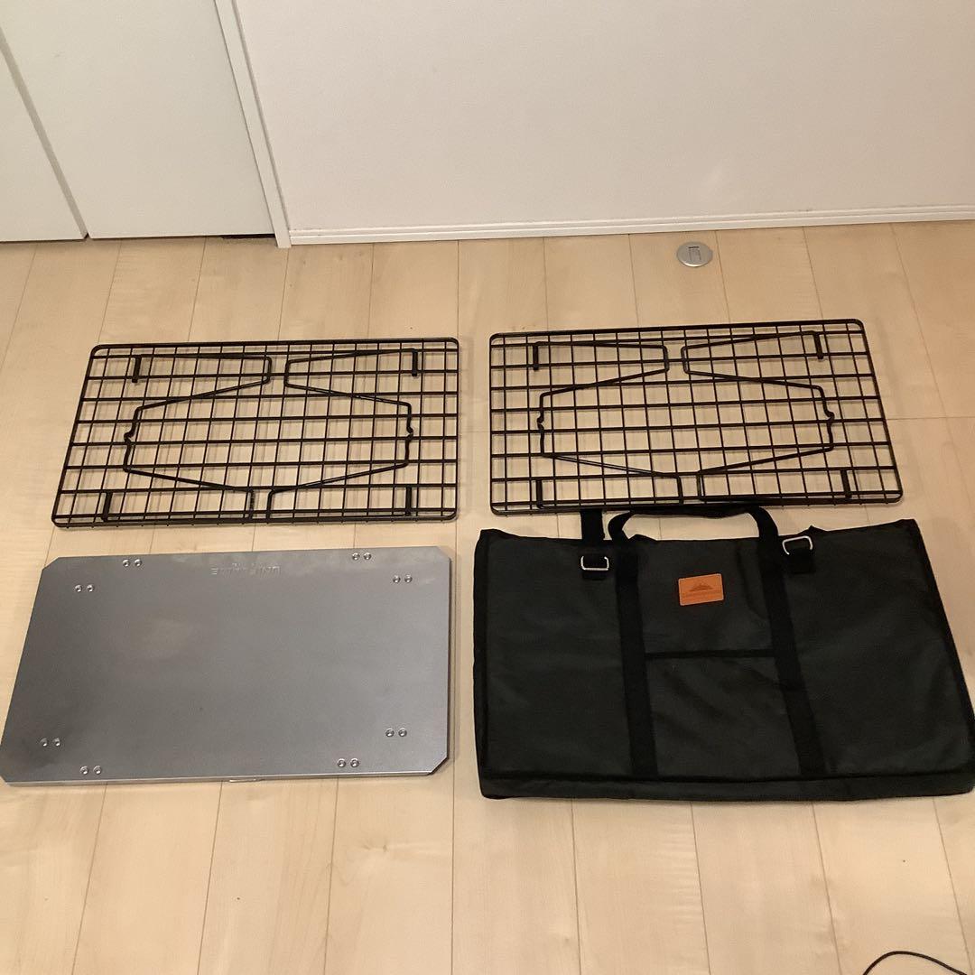美品ユニフレームフィールドラック、純正天板、収納袋セット