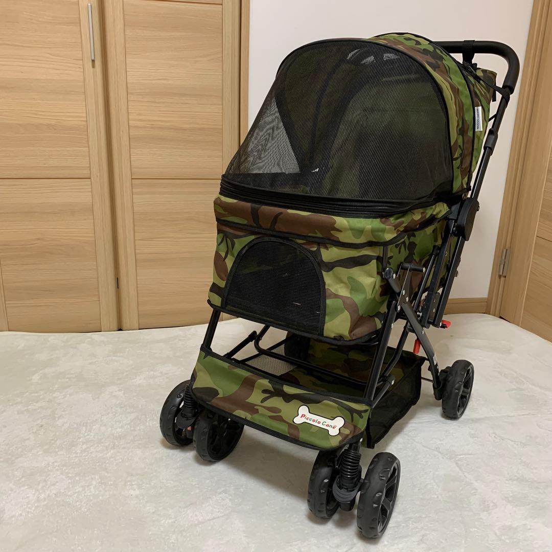 【美品】ピッコロカーネ プリモ 迷彩 ペットカート 中型犬 多頭飼 ロゴ有 人気