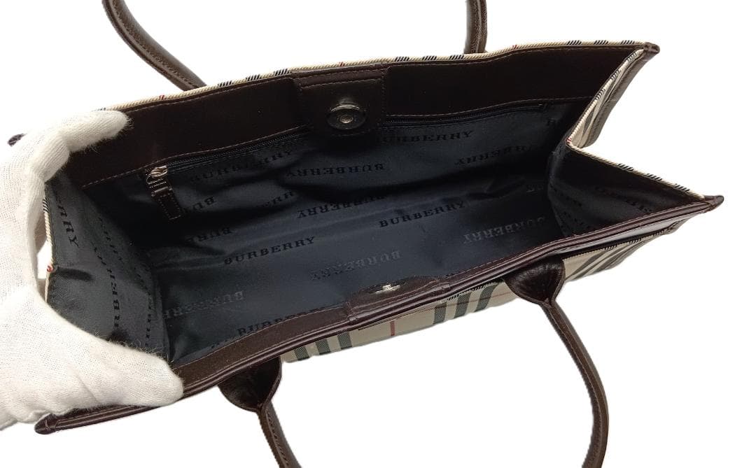 BURBERRY ノバチェック ハンドバッグ ダークブラウン×ベージュ系