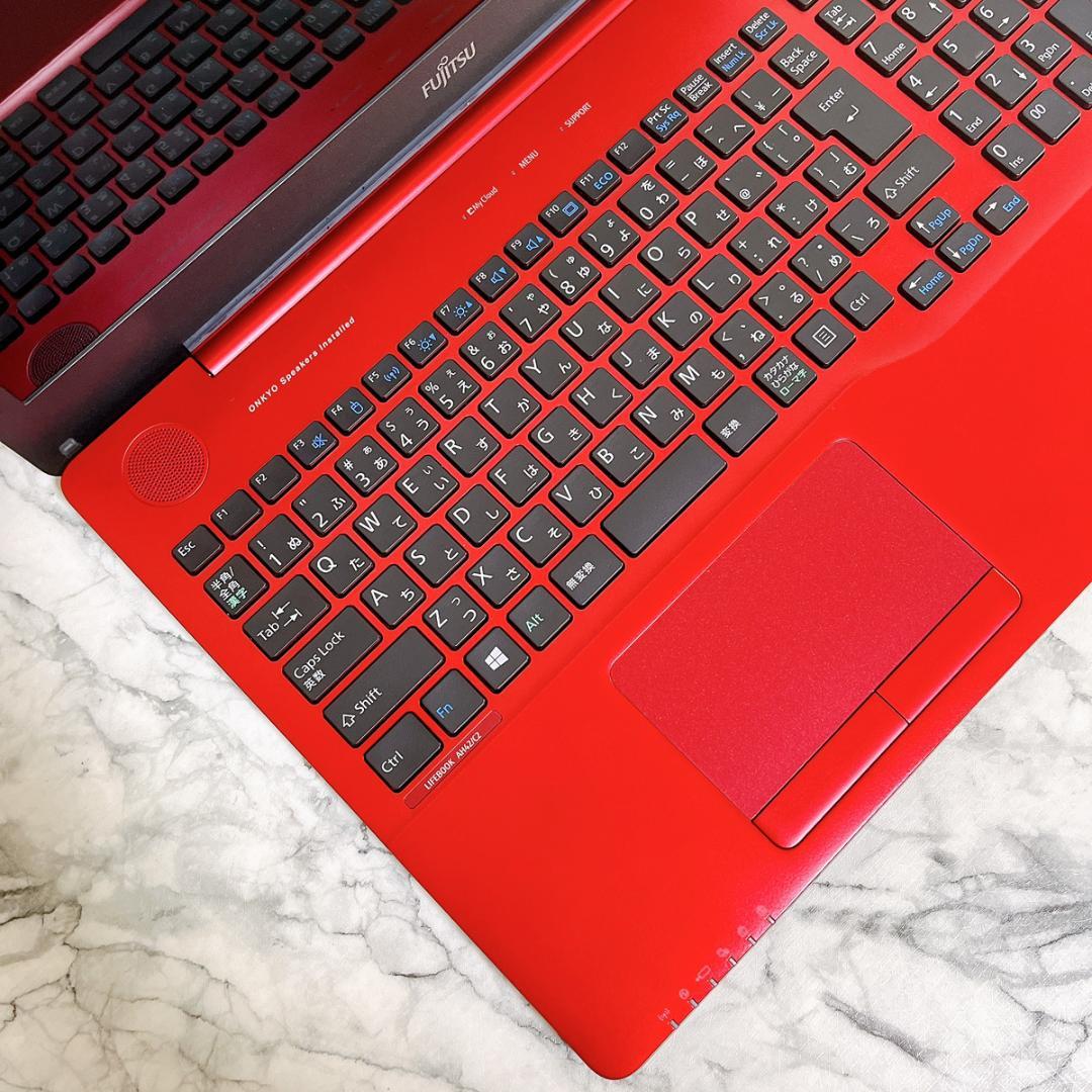 美品✨Windows11✨大容量1TB✨すぐ使えるカメラ付き薄型ノートパソコン赤