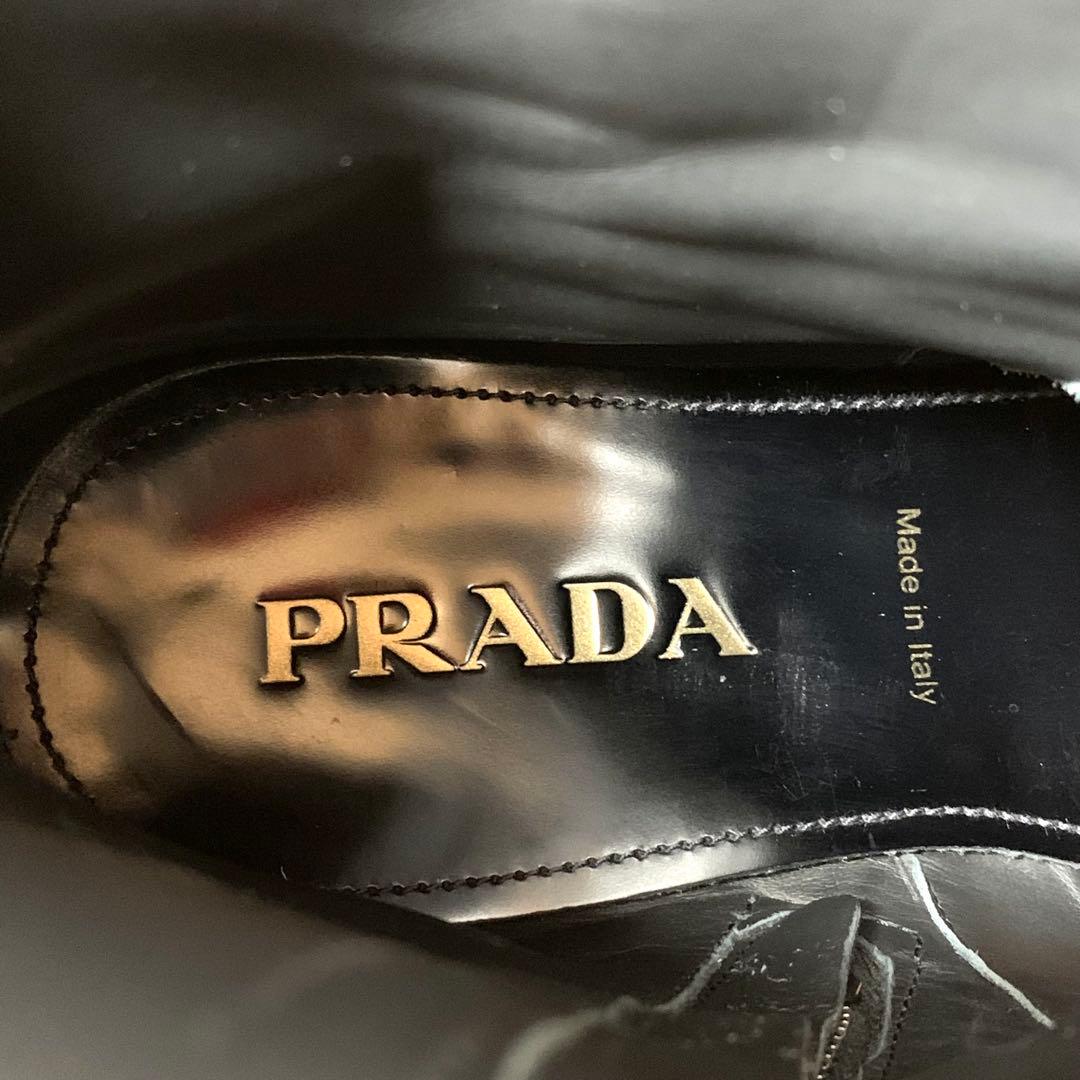 ☆良品 プラダ スクエアトゥ レザー サイドジップ ブーツ 黒 イタリア製 革靴