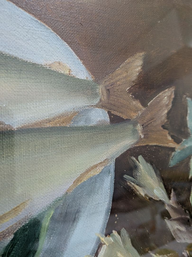 油絵「鮎２匹皿上並びにスダチ」昭和時代頃額サイズ横幅５７Ｘ縦４８Ｘ厚さ５額装品