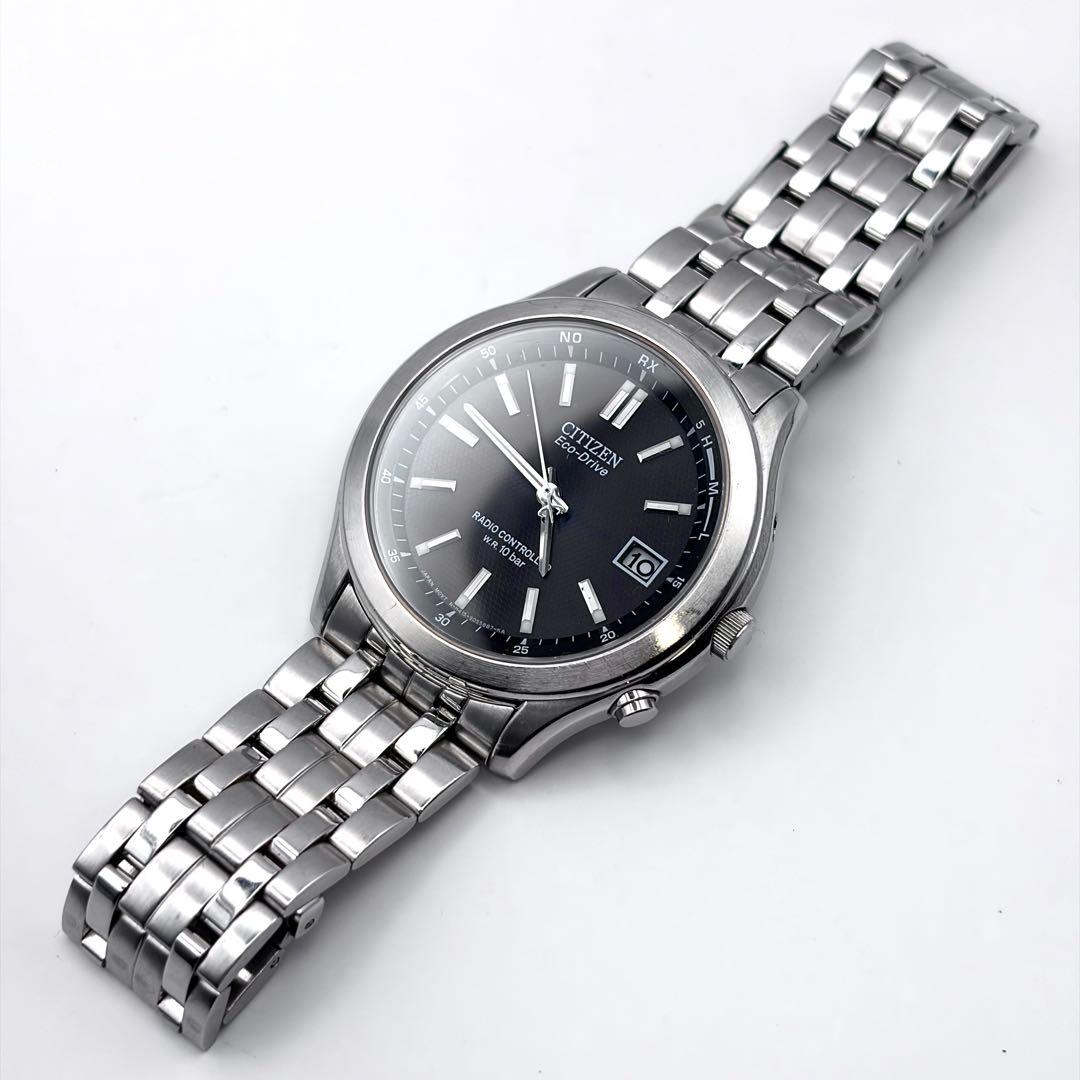 シチズン エコドライブ 電波ソーラー メンズ 黒文字盤 稼働品
