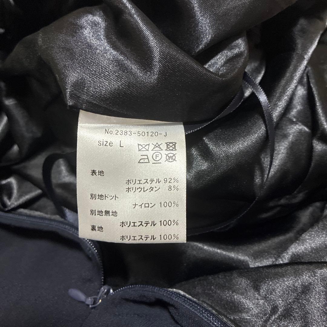 美品【ANDRESD】フロッキードットパンツドレス ネイビー L