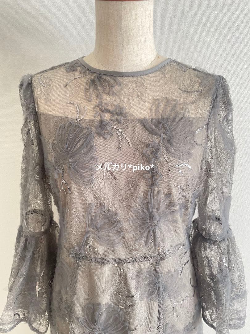 【1回着用】☆Leja レジャ スパンコールレーススリーブIラインロングドレス