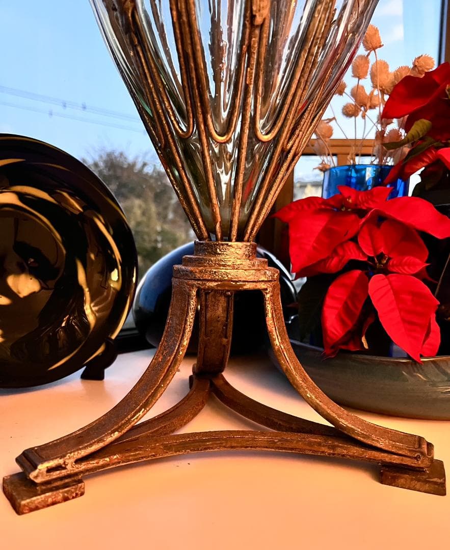 Antiqueアンティーク Ornate華やかな Glassガラス 金属 花瓶