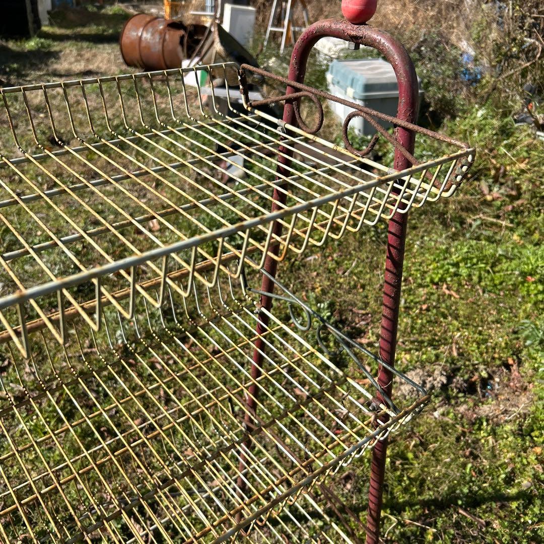 昭和レトロ　アンティーク　シャビー 3段ワイヤーラック 引き取り限定