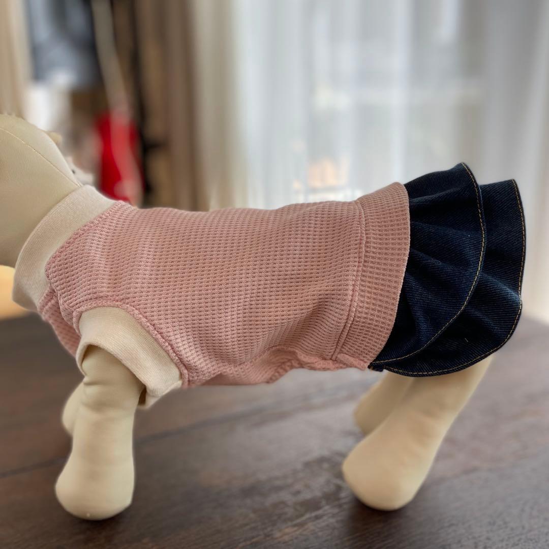 犬服　ハンドメイド人気のくすみカラー♪ ワッフルニットのワンピース&タンクトップ