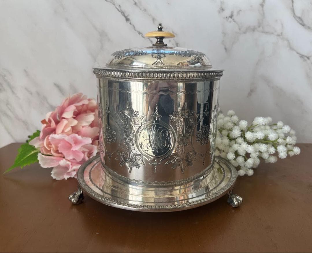 【極レア】英国 シルバー 純メッキ ビスケットバレル ビンテージ