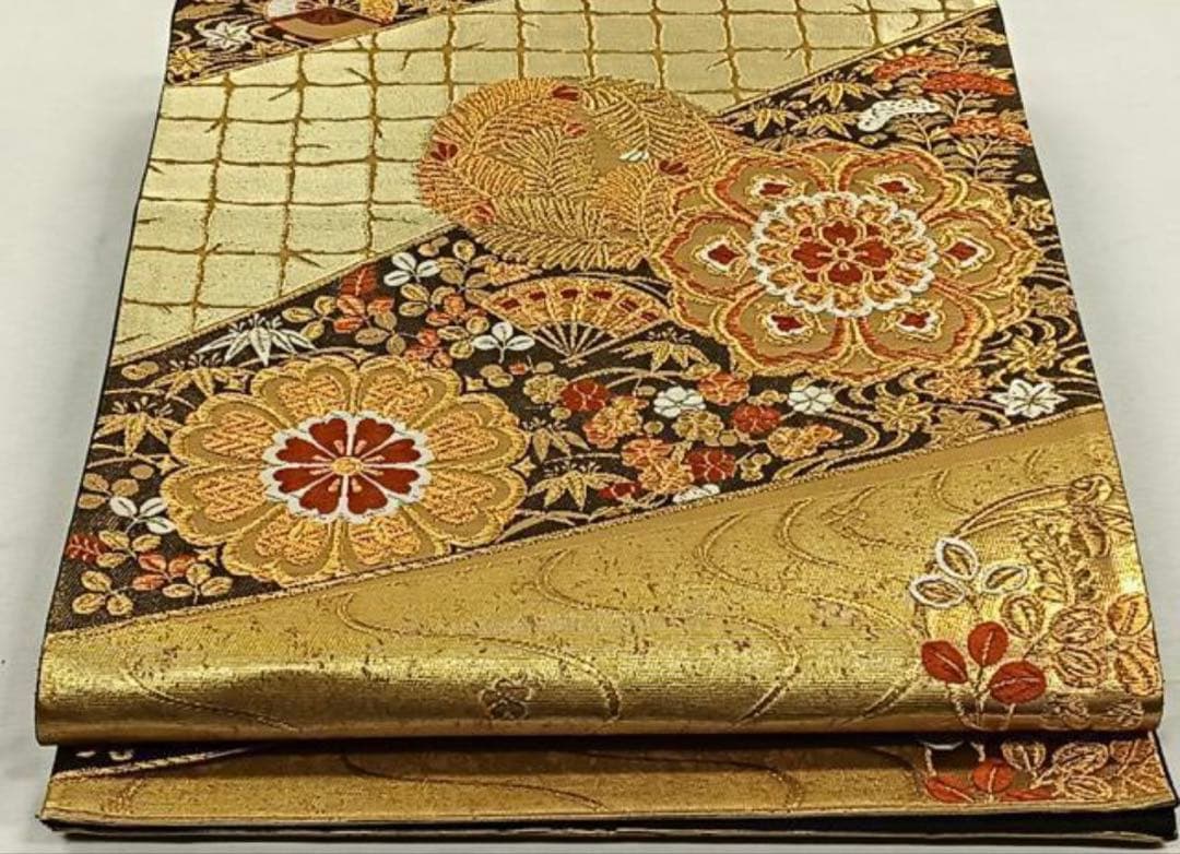 振袖フルセット6点サイズM〜L正絹 扇面鶴飛文　売り切り終了