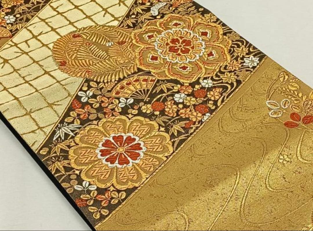 振袖フルセット6点サイズM〜L正絹 扇面鶴飛文　売り切り終了