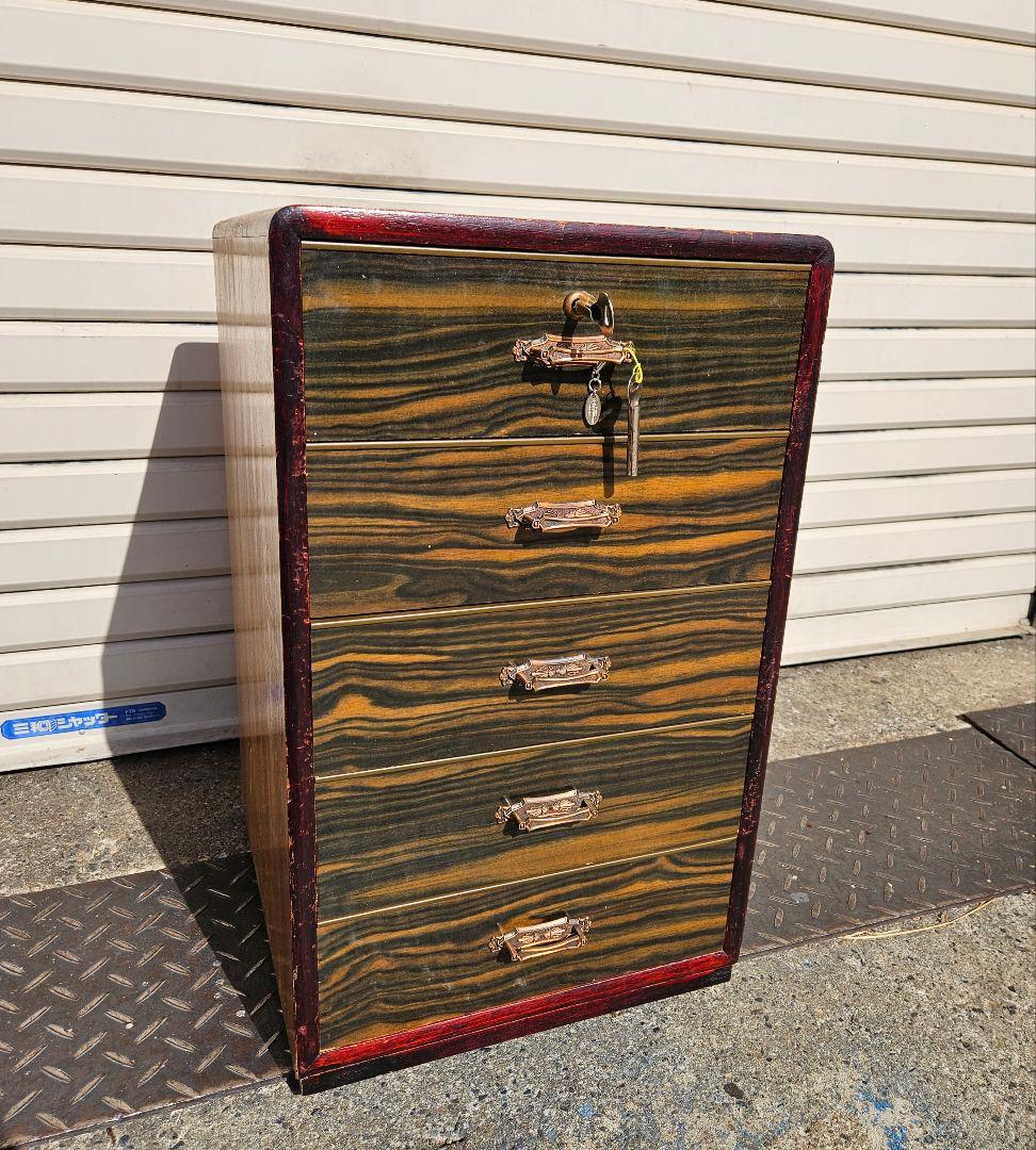 ジャパンヴィンテージ 古い木の抽斗 小箪笥 鍵付き 木製 小引き出し 収納