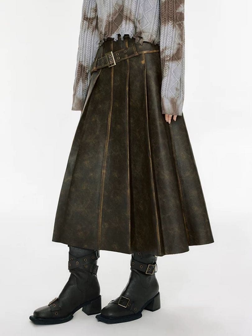 【CHICPARK】Vintageメタリック加工フェイクレザープリーツスカート