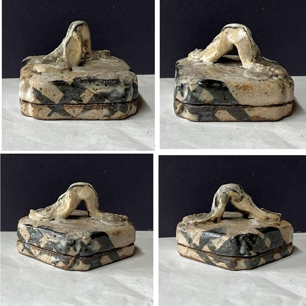 p035 古志野 ハジキ香合 木箱入り はじき香合 絵志野 香合 時代 茶道具