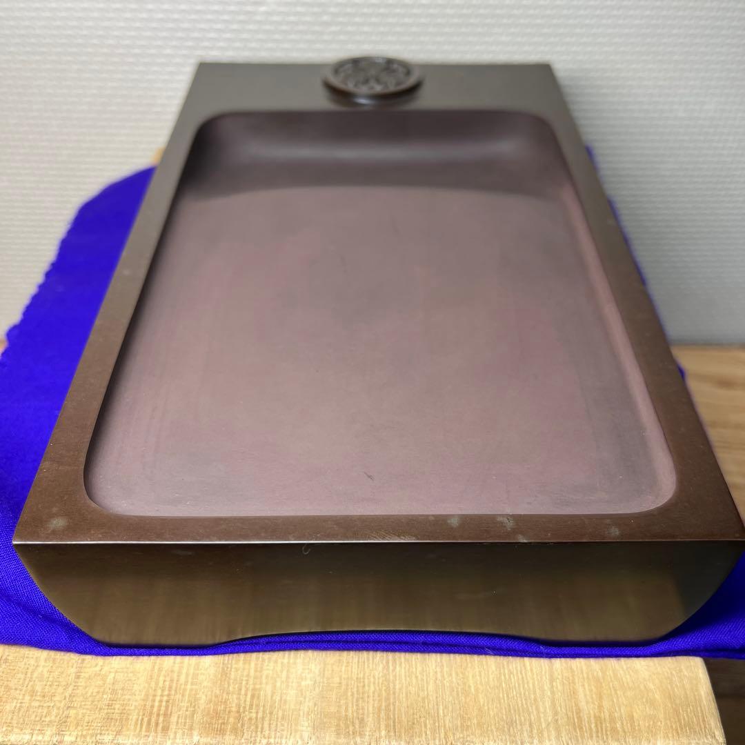 ⭕️赤間硯　名工　三代　日枝玉峯　特殊作品　彫刻長方研　美品　逸品　工芸品　桐共箱