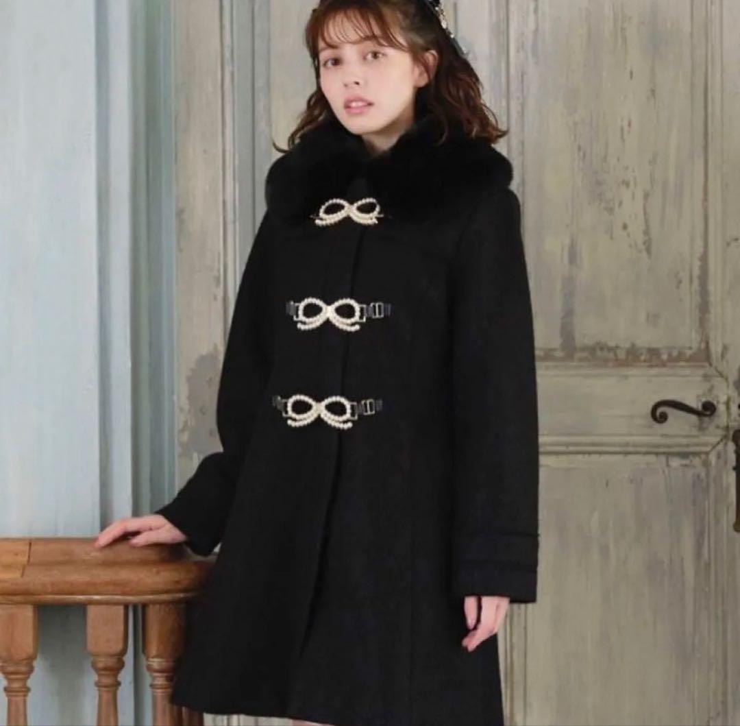 LIZ LISA リズリサ　パールリボンビット　コート ブラック ファー 黒