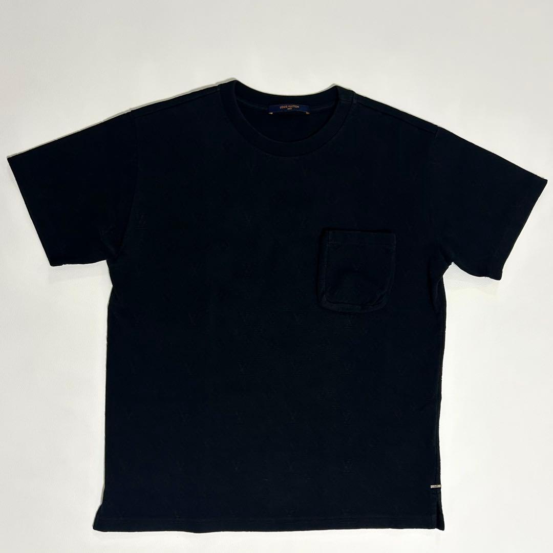 美品 LOUIS VUITTON モノグラムジャカード ポケットTシャツ 黒 M