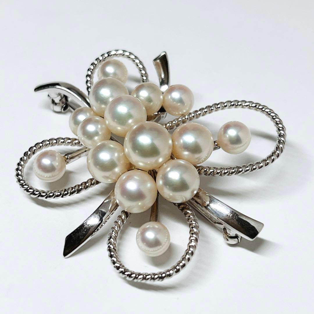 美品✨MIKIMOTOミキモト アコヤパール　ブローチ　15球　フラワー　リボン