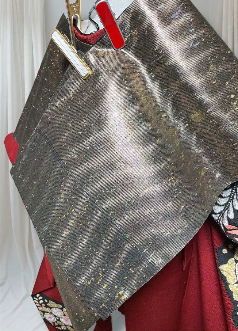 翠山工房 振袖 フルセット 成人式 辻が花 赤黒 落款あり安心セット