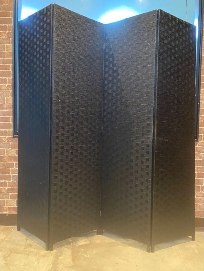 パーテーション4連 ブラックW178xH180cm 間仕切り 折り畳み 編み込み