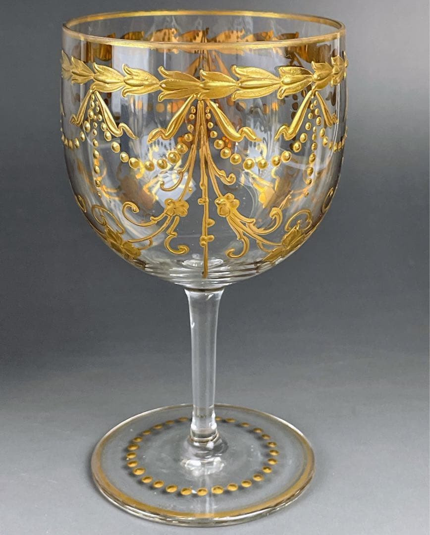 ボヘミアンガラス 盛上金彩 エナメル彩 ワイングラス ボヘミア グラス 金盛り