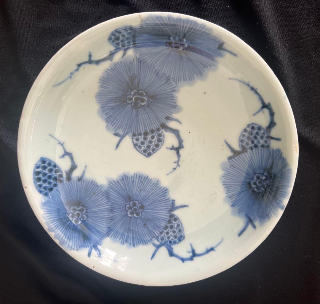 古伊万里 染付松図中皿 江戸中期頃 箱付き 骨董品 年代物 アンティーク