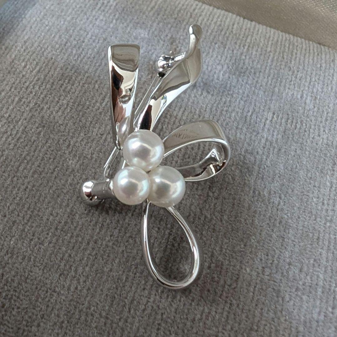 【美品】MIKIMOTO シルバー パール リボンブローチ