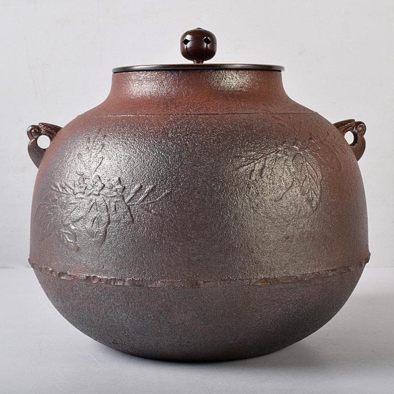 茶道具　人間国宝　釜師　高橋敬典作　桐地紋　真形釜　共布共箱　V　R8334B