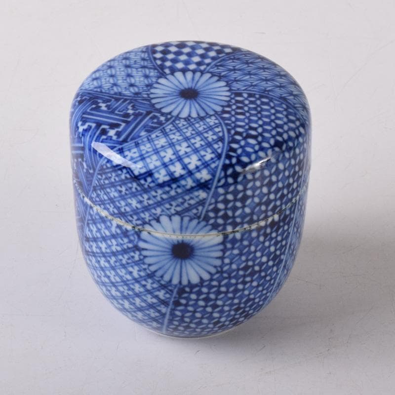 茶道具　陶楽造　染付　花文　棗　共箱　V　7841