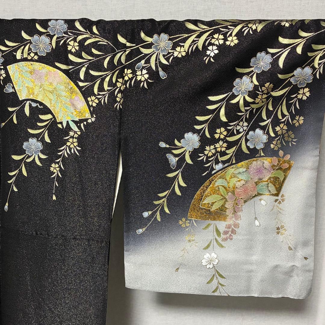 D42訪問着 螺鈿細工 枝垂れ桜 金通し 金彩 落款入 正絹 着物 袷 極美品