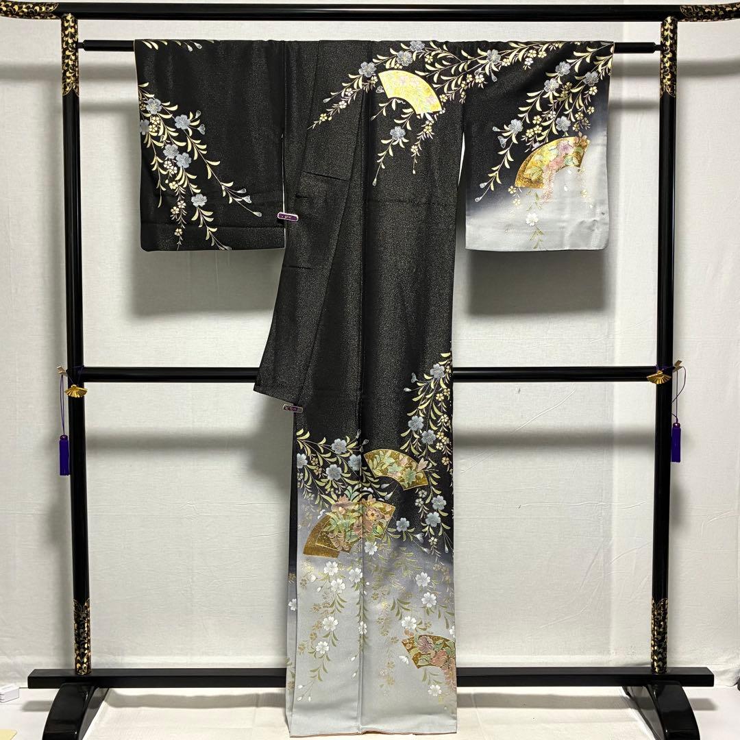 D42訪問着 螺鈿細工 枝垂れ桜 金通し 金彩 落款入 正絹 着物 袷 極美品