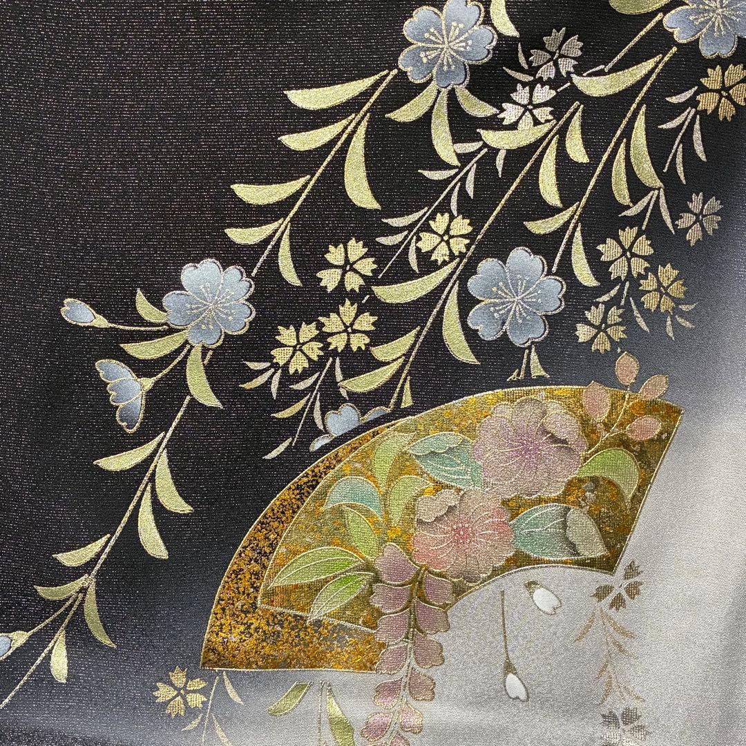 D42訪問着 螺鈿細工 枝垂れ桜 金通し 金彩 落款入 正絹 着物 袷 極美品