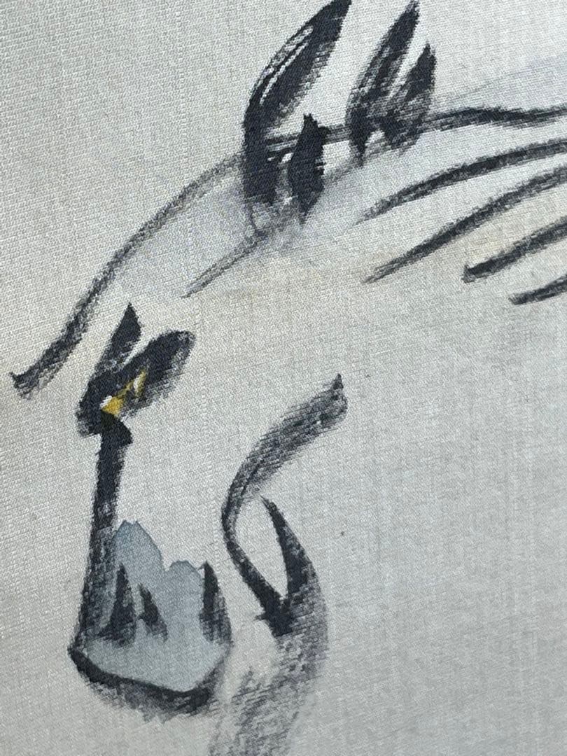 掛軸　巌谷小波　馬画賛　絹本　「神山の馬」俳画　日本画　古画　古美術