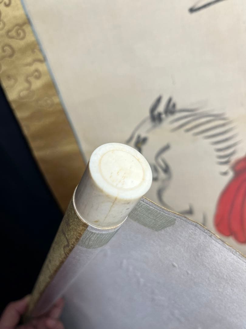 掛軸　巌谷小波　馬画賛　絹本　「神山の馬」俳画　日本画　古画　古美術