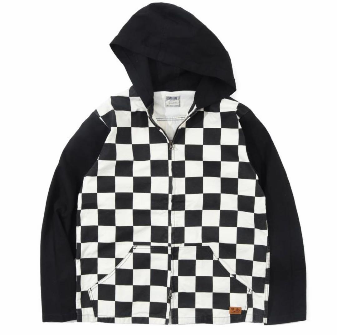 児島ジーンズ ブロックチェック ダブルジップ フーディー