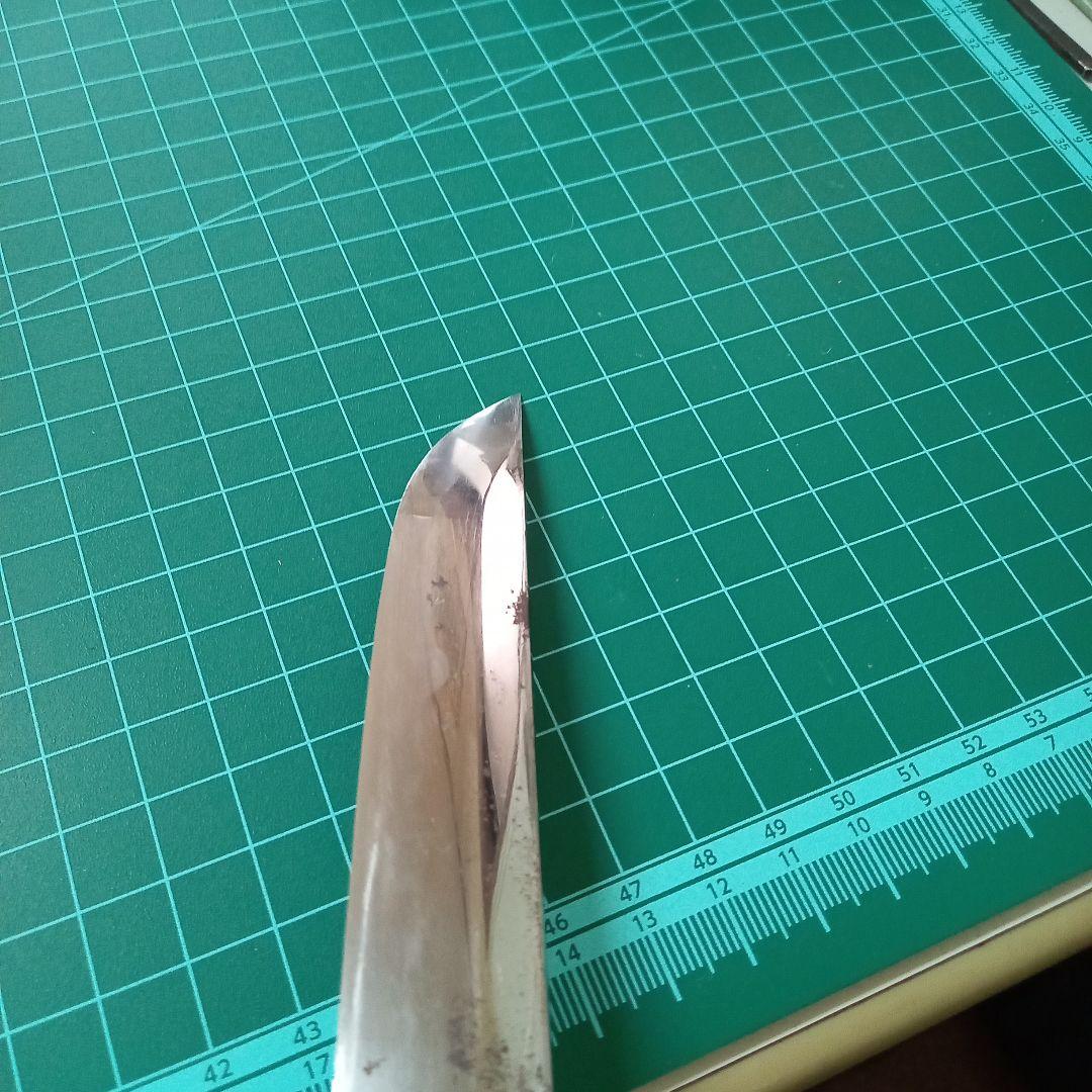 【ナイフ加工用玉鋼/合法サイズ】無銘脇差/錆身日本刀切先部分残欠※刃引き済み※