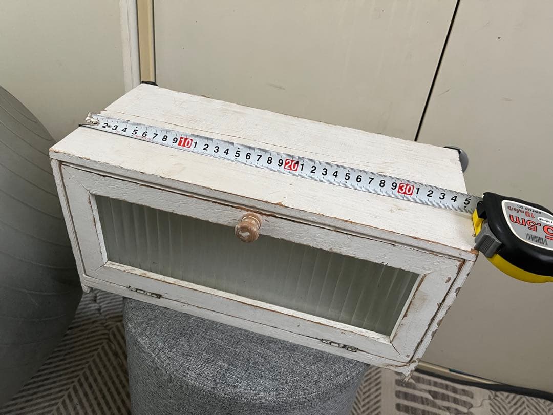 骨董市購入ホワイト木製ガラスケース シャビーアンティーク