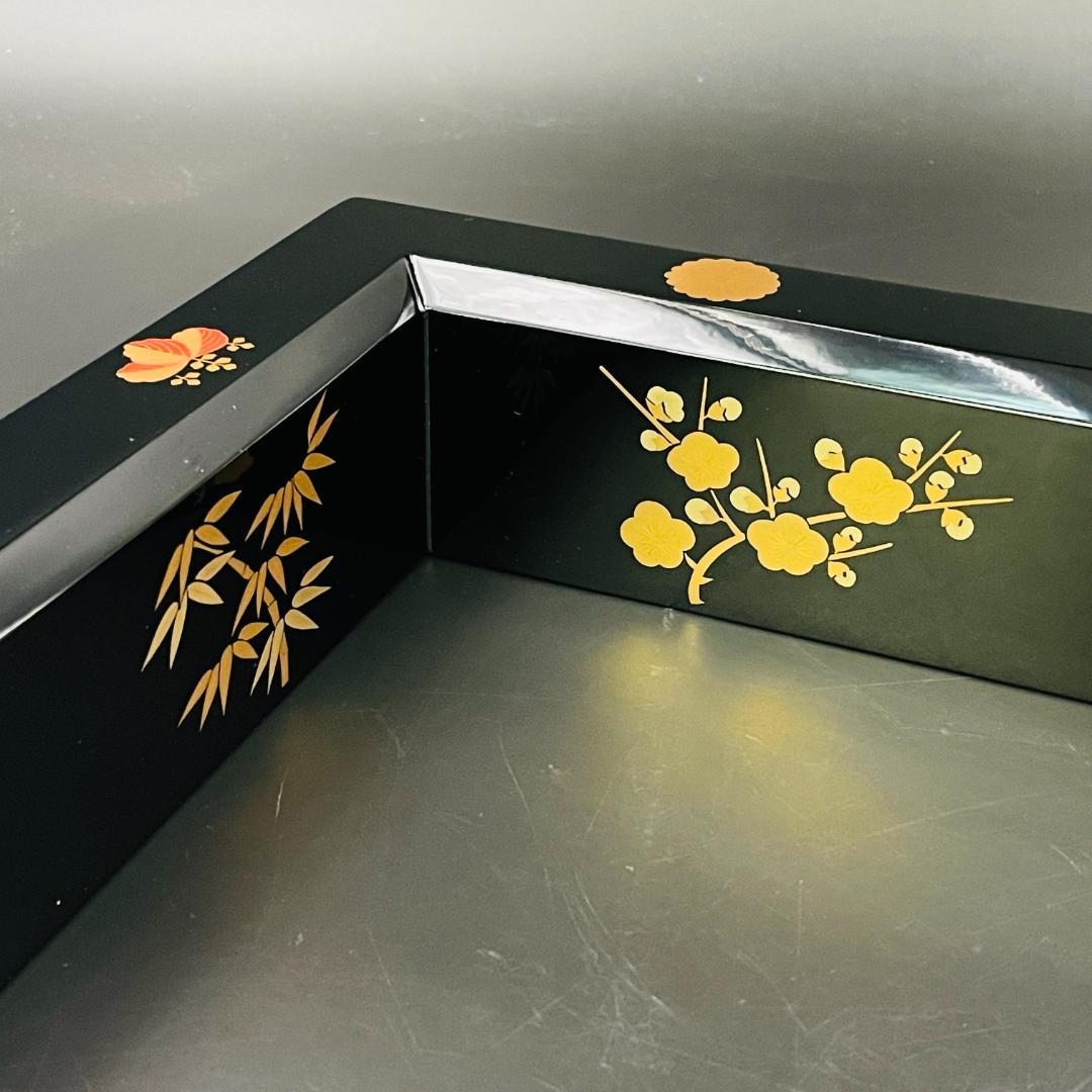 【未使用保管品】高台寺蒔絵 四君子文 黒塗 炉縁 茶道具 箱付き