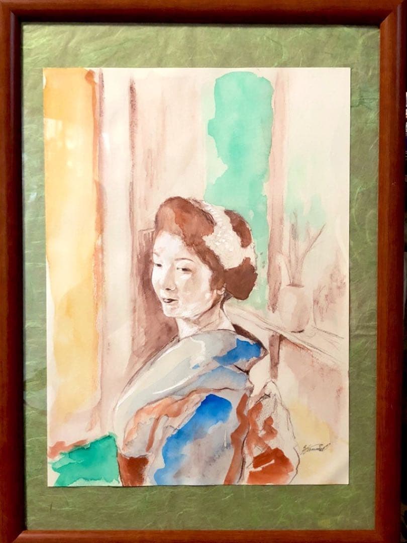 絵画　一点物　額A3サイズ　着物の女性　micchan作