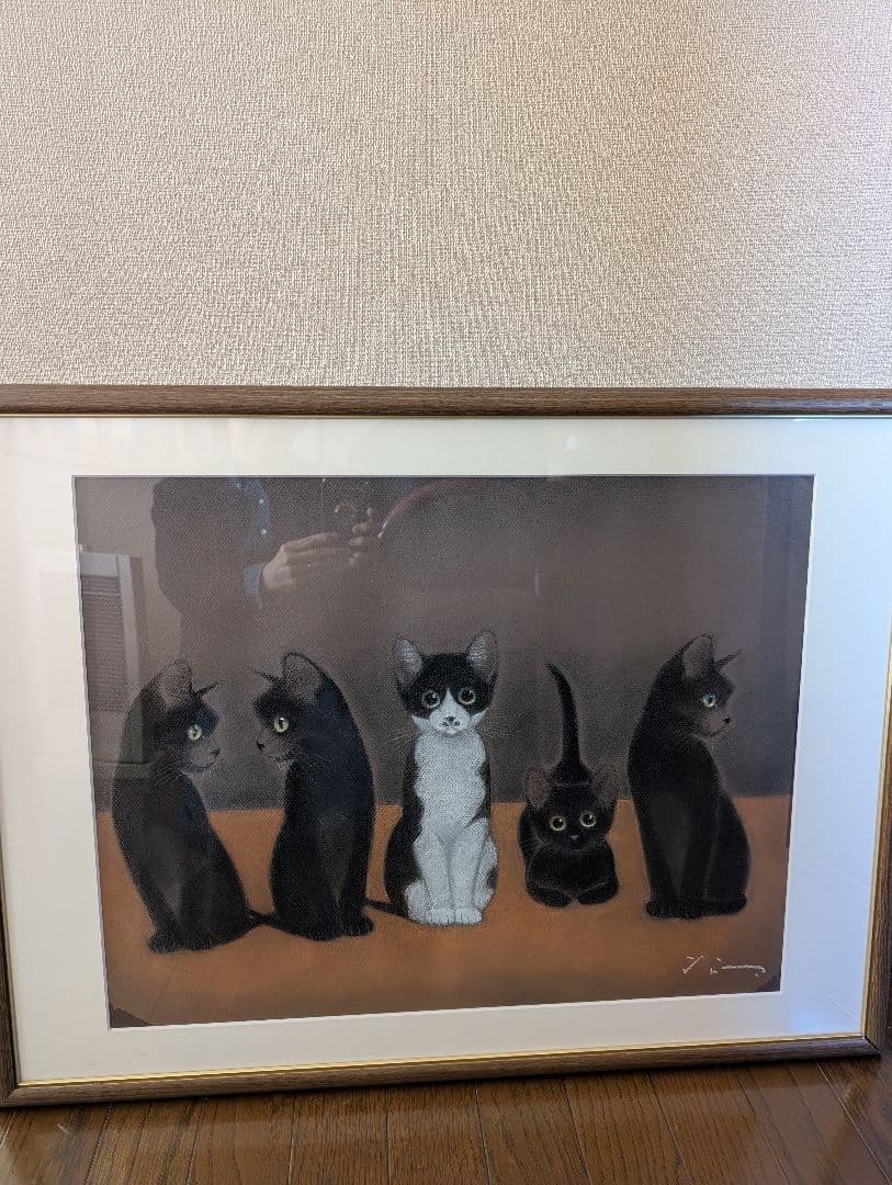猫のパステル画 木製フレーム付き