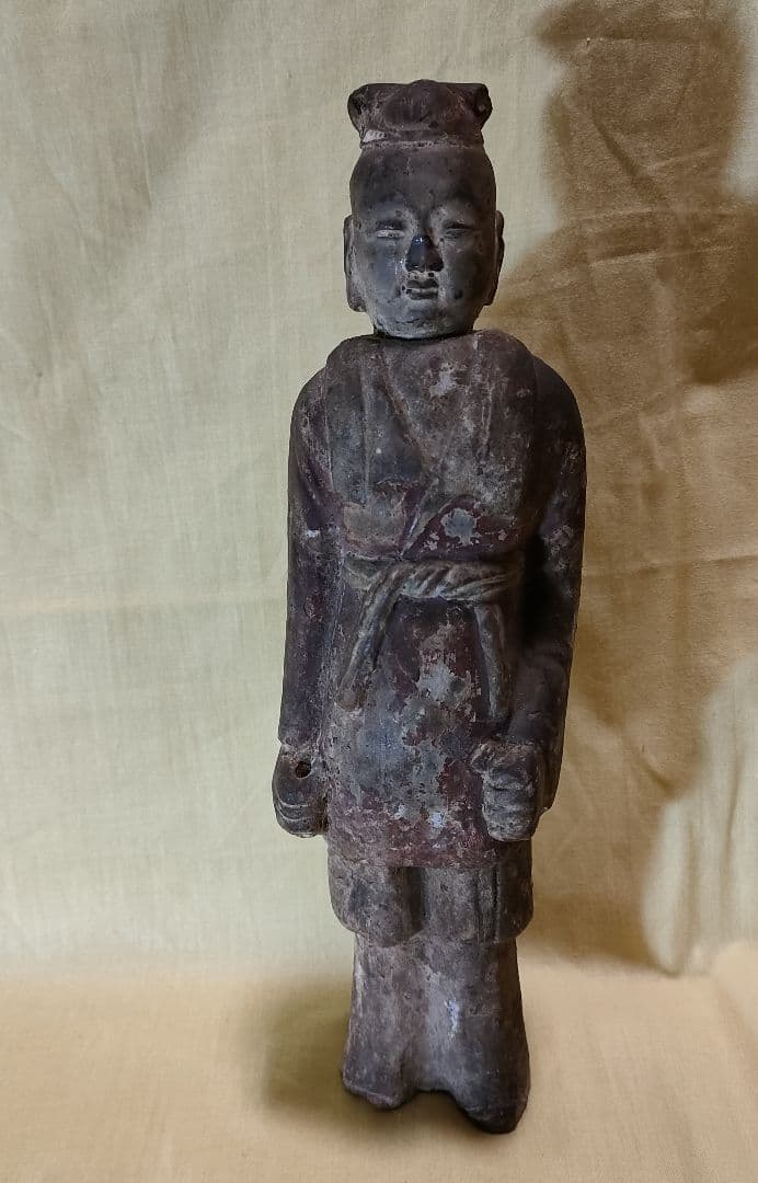 加彩人物俑　侍者　中国古陶　古玩