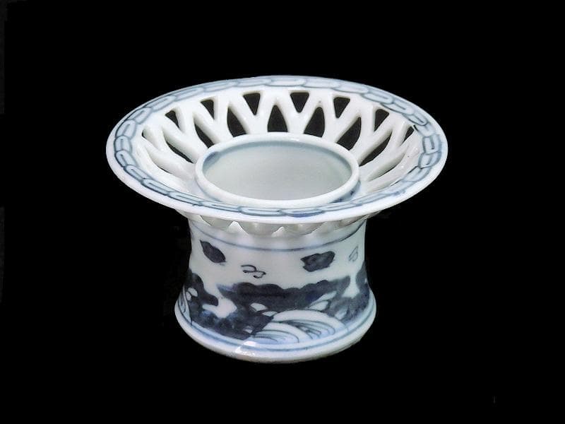 古伊万里　染付　透かし　波千鳥の図　盃台　D195AS-fbhb