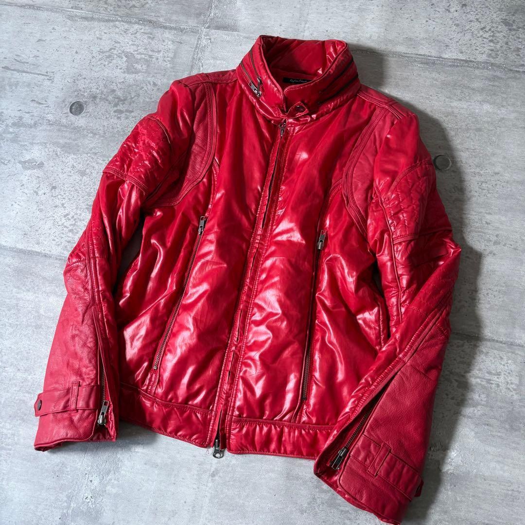 2000's leather × nylon riders jacket y2k