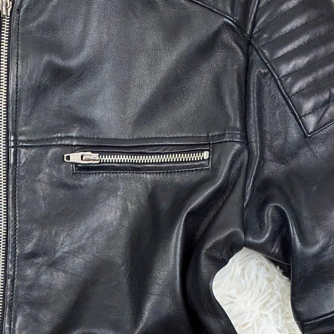 美品　ロシェル　本革　シングルライダース　レザージャケット　蛇腹デザイン　L