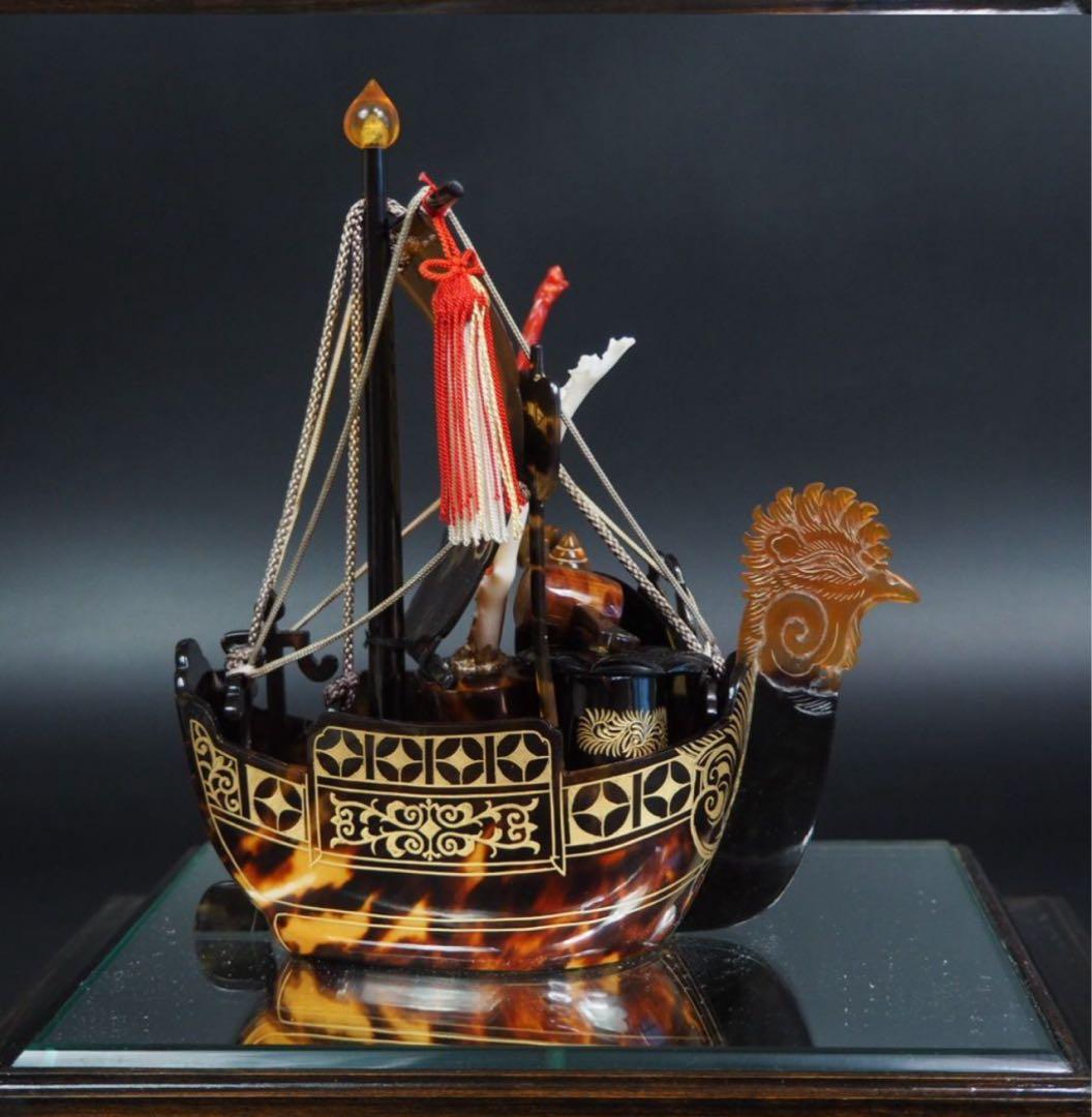 送料無料　本鼈甲宝船　赤血珊瑚・白珊瑚付　本物保証　時代物