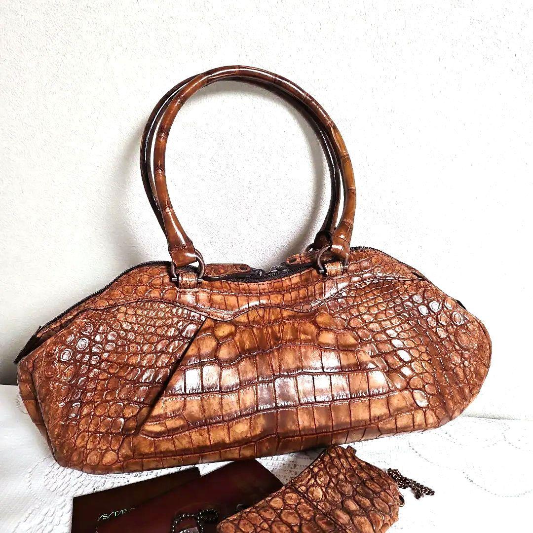 京都枡儀『お洒落なクロコダイル』バッグJRAタグ、チャーム　証明書